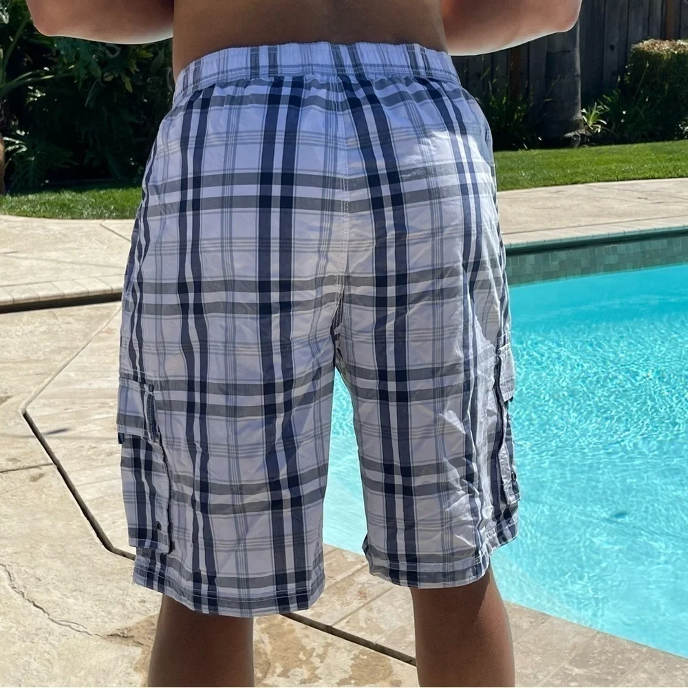 NWT Club Room XL & XXL White Nautical Plaid Striped Swim Trunks MT17